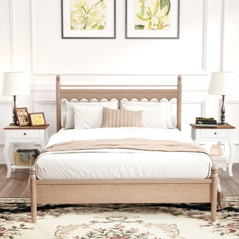 HOMCOM Set di 2 Comodini da Notte con Cassetto e Ripiano Aperto Effetto Rovere Stile Francese 45x35x55 cm Bianco e Rovere