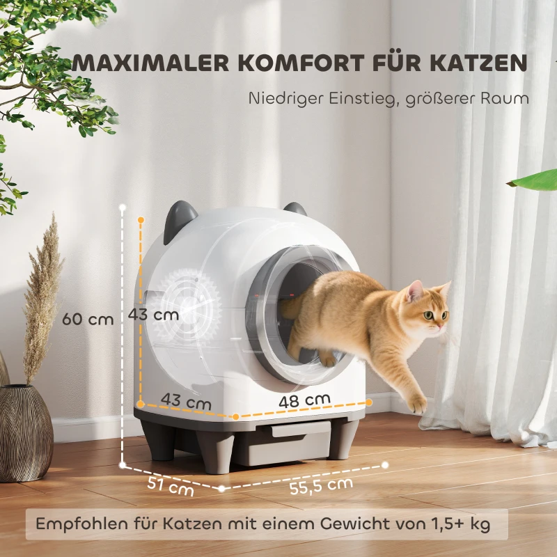 PawHut Zelfreinigende Kattenbak met App-besturing 80 L Geurbestrijding voor Meerdere Katten