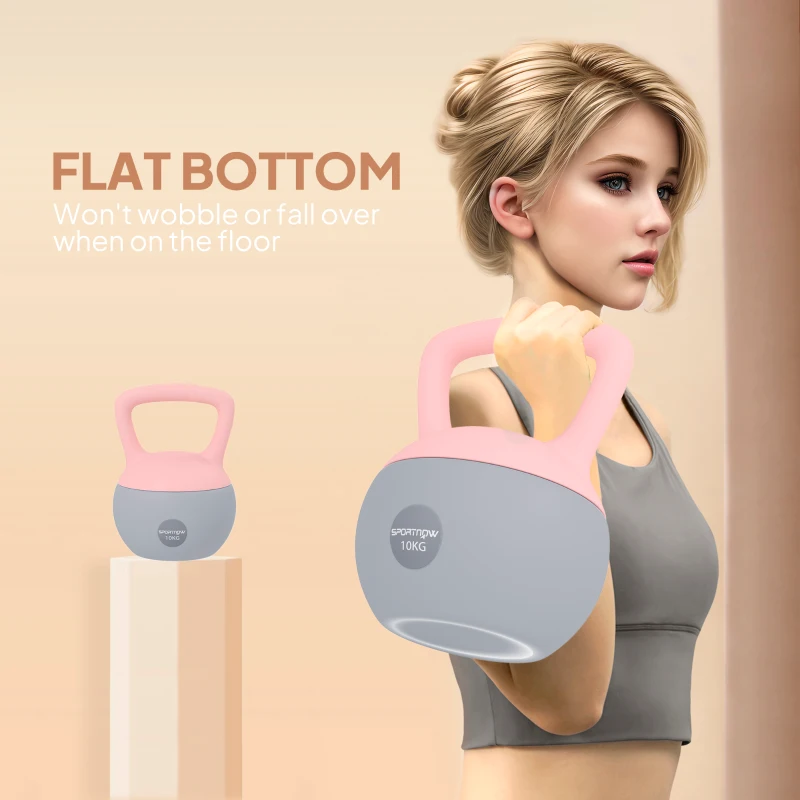 SPORTNOW 10KG Soft Kettlebell, Kettlebell with Non-Slip Handle for Home Gym, Weight Lifting, Strength Training, Pink/Grey