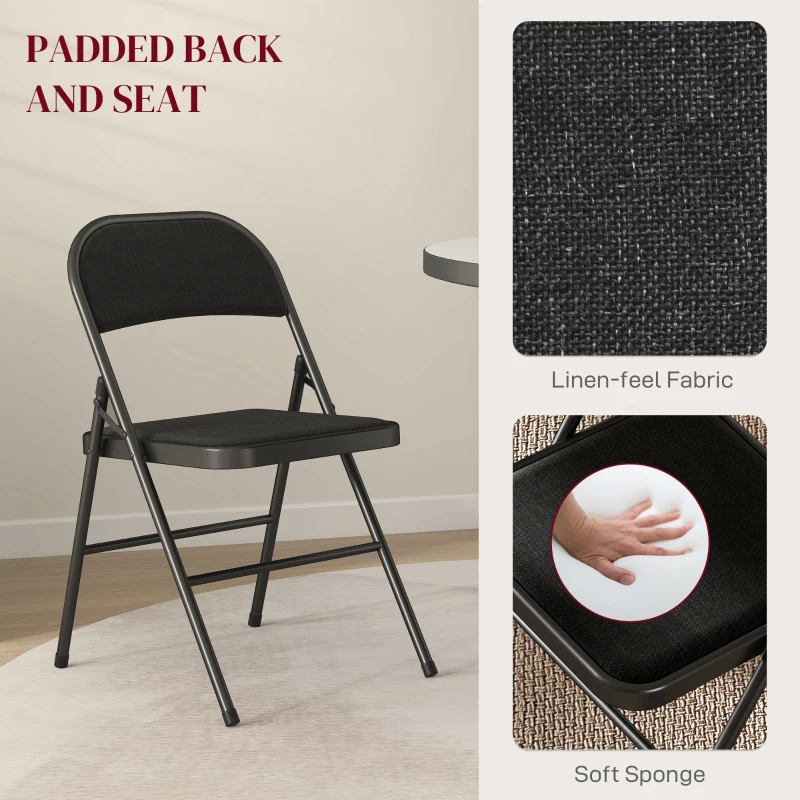 HOMCOM Linen-Look Set of Four Cushioned Folding Chairs - Black