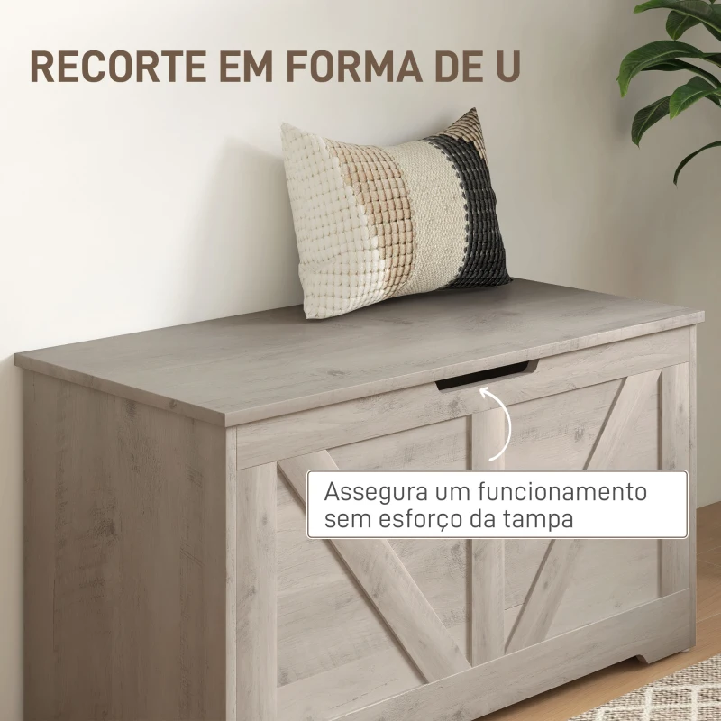 HOMCOM Baú de Armazenamento 100L Baú de Arrumação com Tampa e Dobradiça de Segurança 80x40x45 cm Cinzento Claro