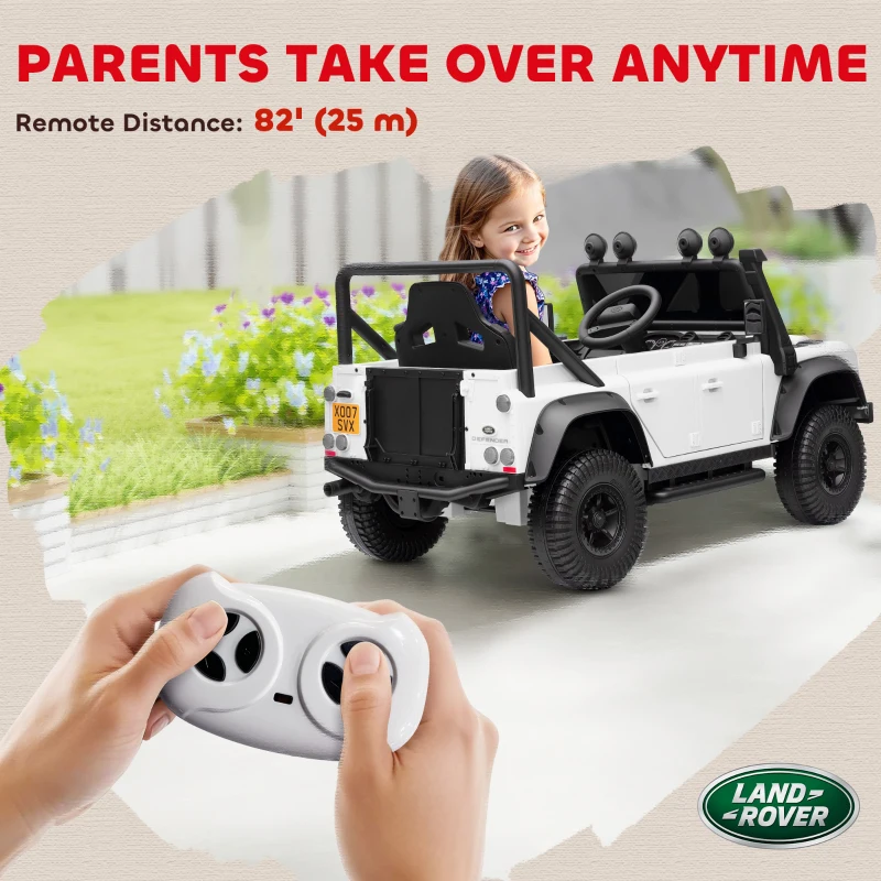 AIYAPLAY Auto elettrica per bambini, telecomando 2,4G, 3 velocità, sospensione a 4 ruote, musica, luci LED e clacson, bianco