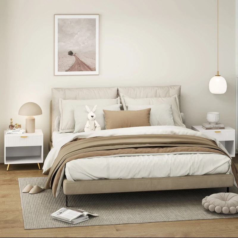 HOMCOM Bedside Tables Set of 2, Bedside Cabinets With Drawer and Open Compartment, Nightstands With Handle for Bedroom, Living Room, White