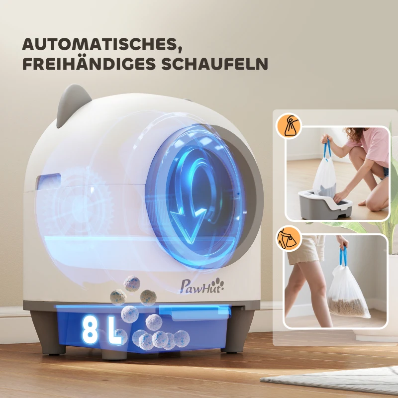 PawHut Zelfreinigende Kattenbak met App-besturing 80 L Geurbestrijding voor Meerdere Katten