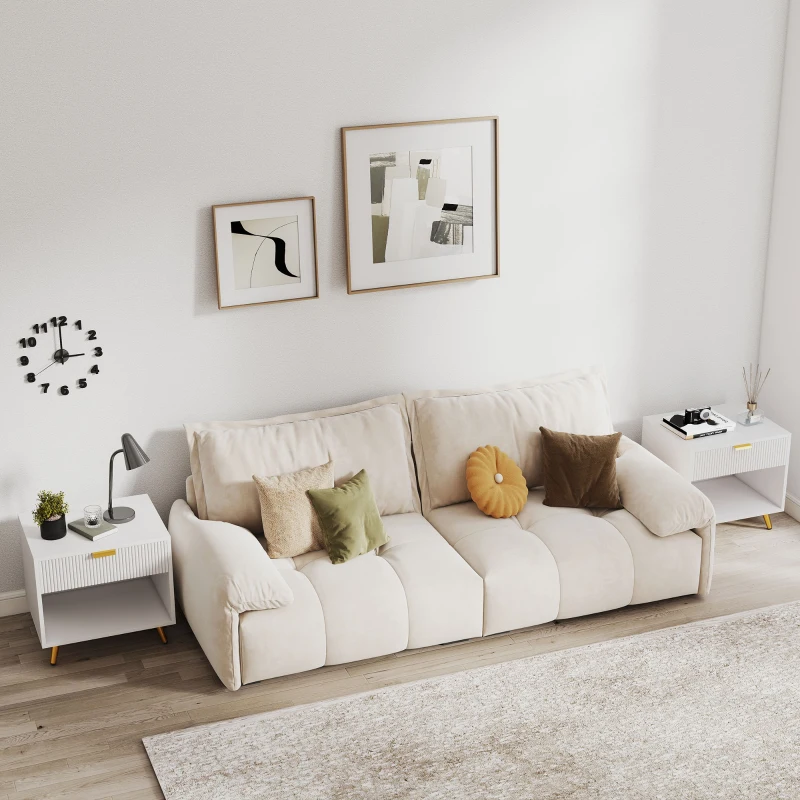 HOMCOM Bedside Tables Set of 2, Bedside Cabinets With Drawer and Open Compartment, Nightstands With Handle for Bedroom, Living Room, White