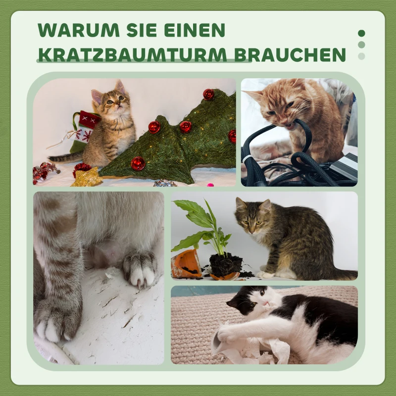 PawHut Kattenboom 91cm Speelboom met Kattenbed, Platform Lammewol Groen