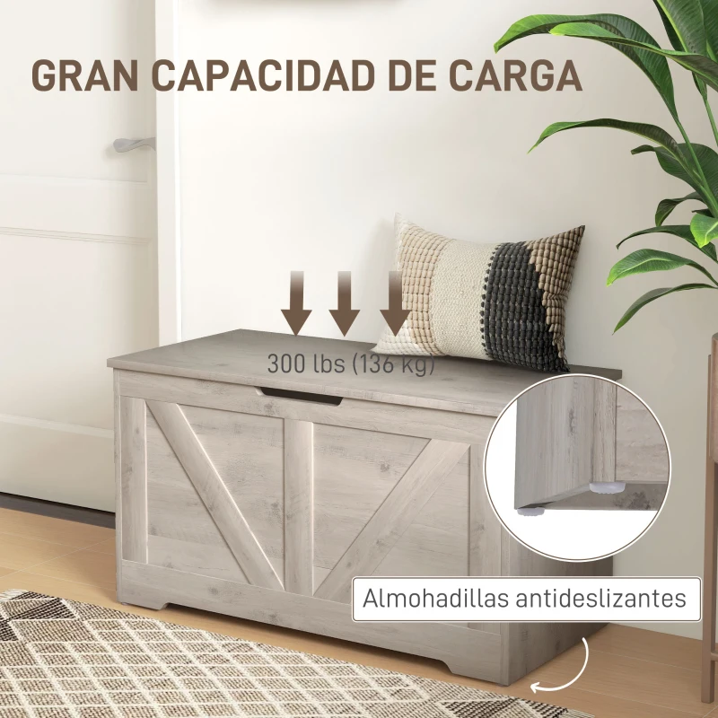 HOMCOM Baúl de Almacenaje para Dormitorio 100 L Puff de Almacenaje con Tapa Bisagra de Seguridad 80x40x45 cm Gris