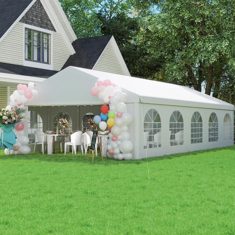 Outsunny Gazebo da Giardino 10x5m con Pareti Rimovibili e Finestre, Acciaio e Poliestere