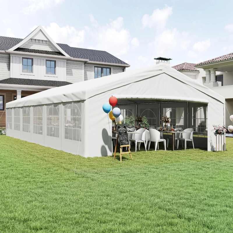 Outsunny Tendone da Giardino con Pareti Removibili, in Acciaio e PP, 12x6x3.2 m, Bianco