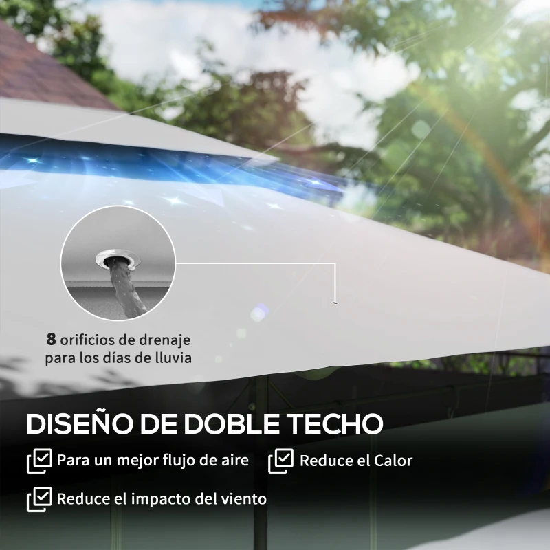 Outsunny Cenador de Jardín de 4x3 m con Doble Techo Paredes Laterales Resistente al Agua para Exterior Terraza Gris Oscuro