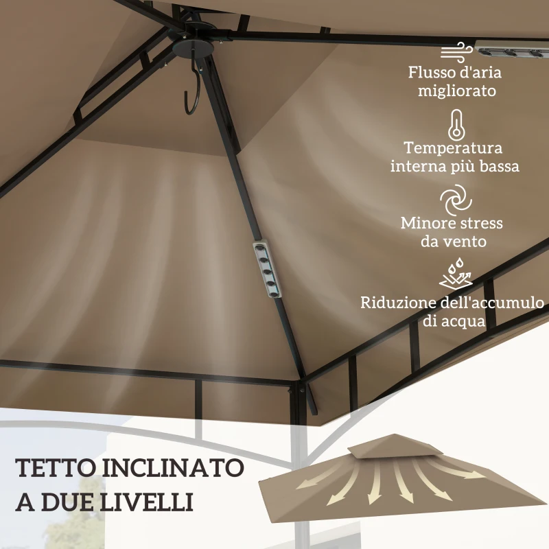 Outsunny Copertura per Gazebo da Giardino per Barbecue 1.52x2.44 m a 2 Livelli in Poliestere 160gsm Cachi