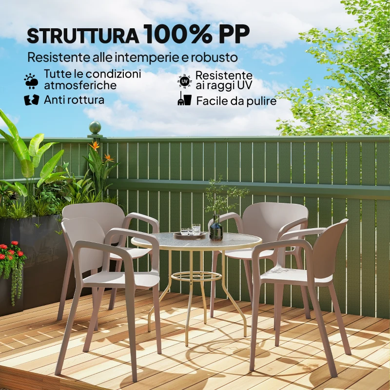 Outsunny Set 4 Sedie da Giardino Impilabili in Plastica Moderne con Braccioli 60x56x75 cm, Grigio