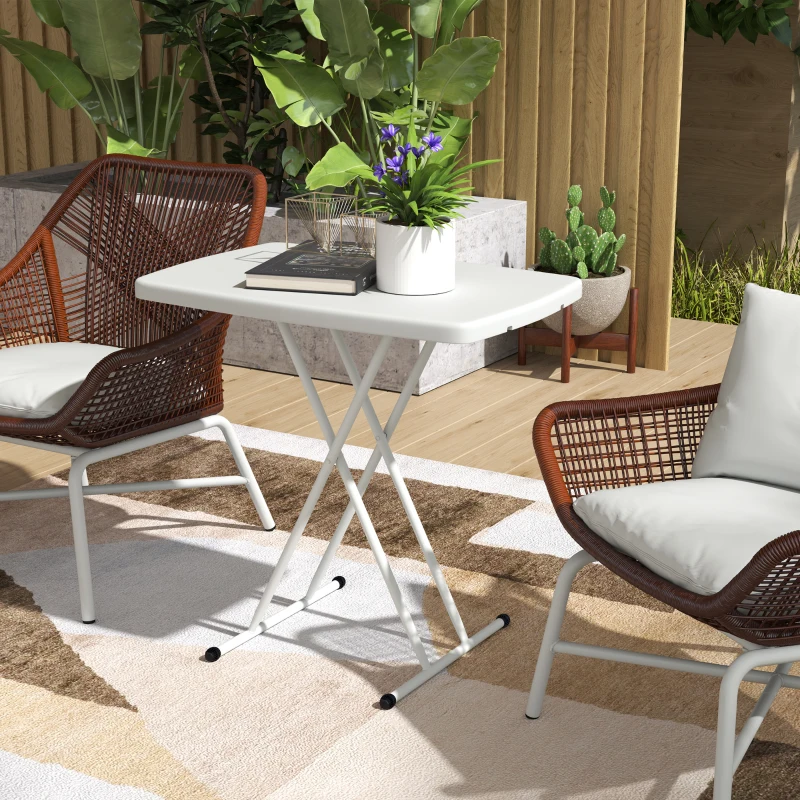 Outsunny Table d'appoint pliable en HDPE table pliante hauteur réglable sur 6 niveaux pour patios jardins 76 x 50 x 74 cm blanc