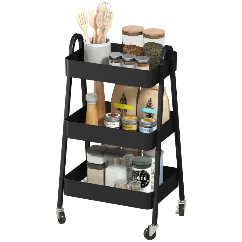 HOMCOM Three-Tier Storage Trolley - Black