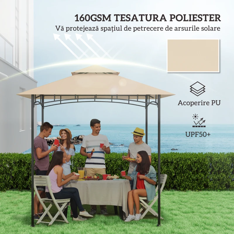 Outsunny Acoperiș de Schimb pentru Pergolă cu 2 Niveluri și Buzunare de Colț, 160 g/m², UV50+, 244x152 cm, Bej
