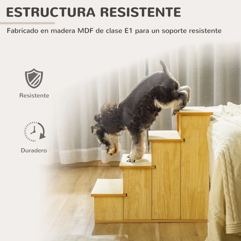 PawHut Escalera para Mascotas Escalones para Perros Gatos con Acolchados Desmontables Carga 30 kg 40x59x54,2 cm Natural y Crema