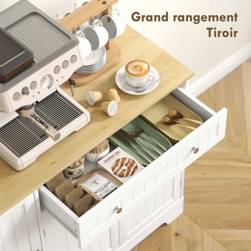 HOMCOM Buffet cuisine, meuble de rangement avec 3 portes, tiroir, étagères de porte et étagère réglable, 105x40x83cm, blanc