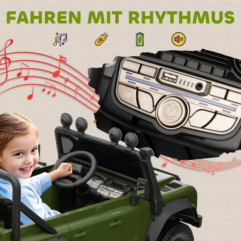 AIYAPLAY Kinder Elektroauto, 12V batterij-aangedreven, afstandsbediening, muziekfunctie, toeter, LED-lampen, Groen(m-9)
