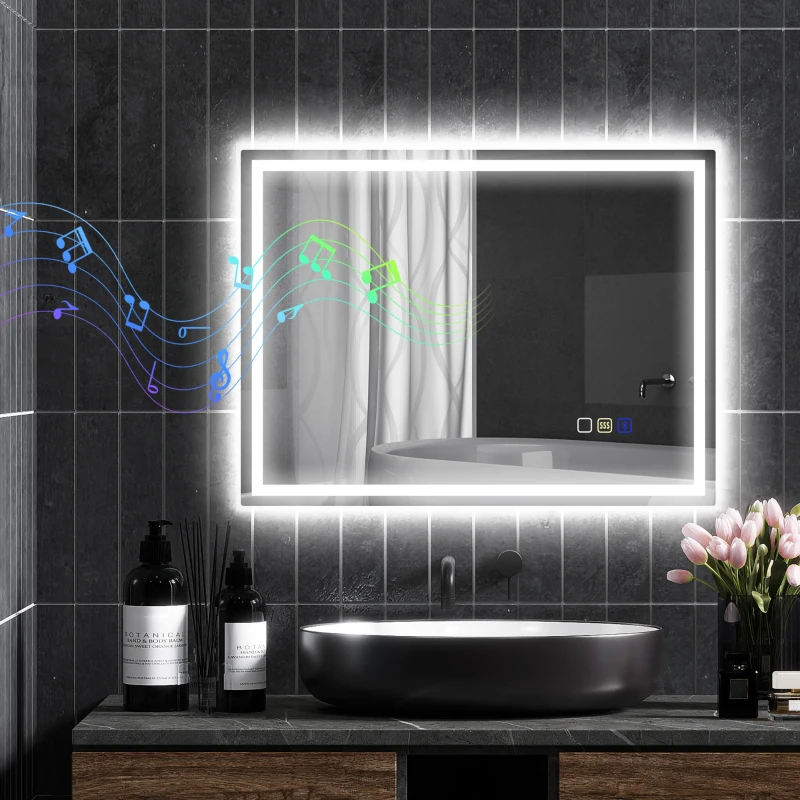 HOMCOM 60 x 80 cm Anti-Fog LED Bathroom Mirror, with Bluetooth - Silver Tone