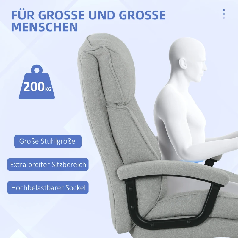HOMCOM Großer hoher Bürostuhl, 200 kg Tragekapazität, robuste Konstruktion, weicher Bezug, Hellgrau(m-4)