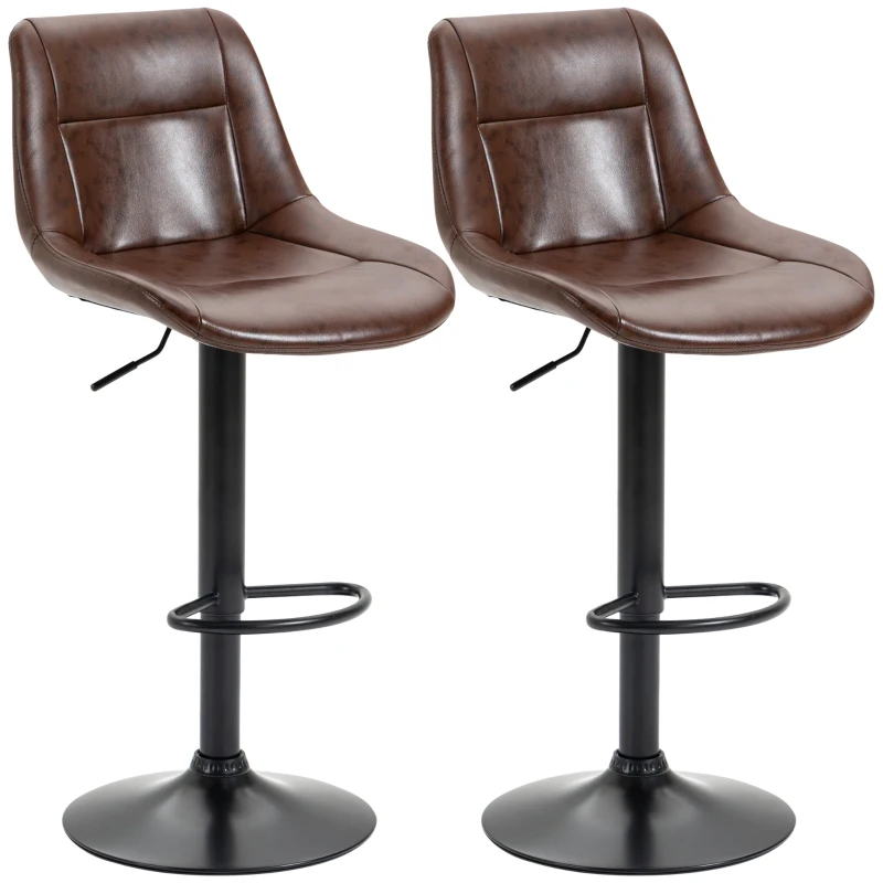 HOMCOM Adjustable Bar Stools Set of 2, Modern Kitchen Stools, 360 Degree Swivel Bar Height Barstools in PU Leather with Footrest, Brown