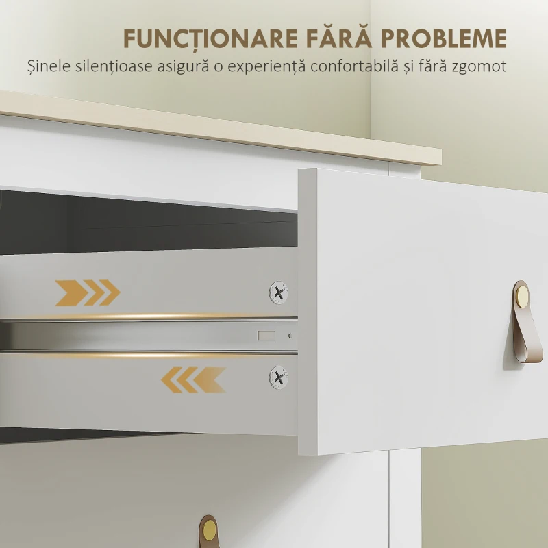 HOMCOM Comodă cu 6 Sertare și Mânere din Piele Ecologică Albă, 120x40x78 cm