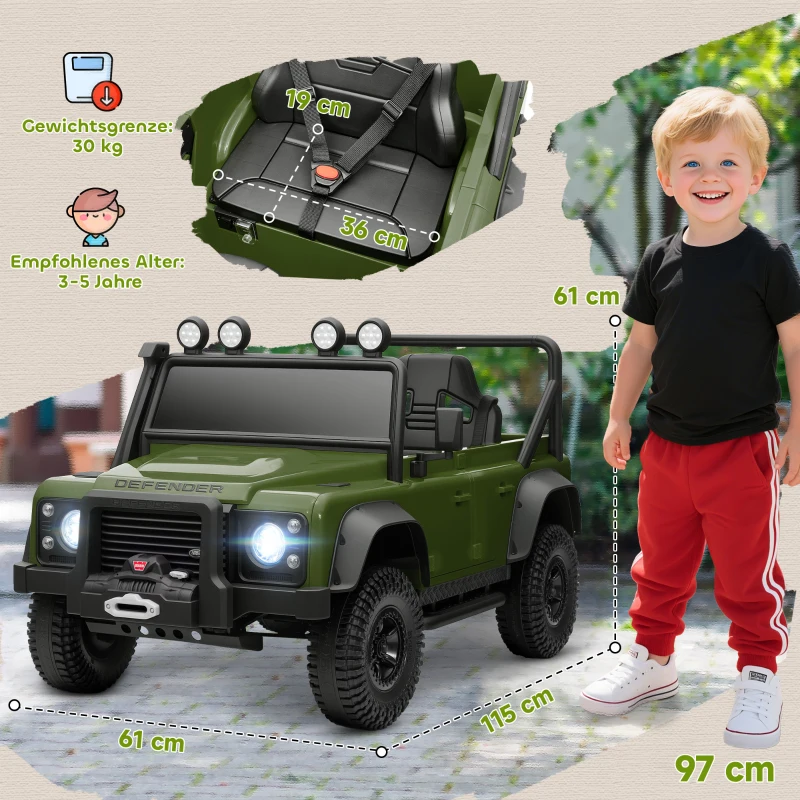 AIYAPLAY Kinder Elektroauto, 12V batterij-aangedreven, afstandsbediening, muziekfunctie, toeter, LED-lampen, Groen(m-3)