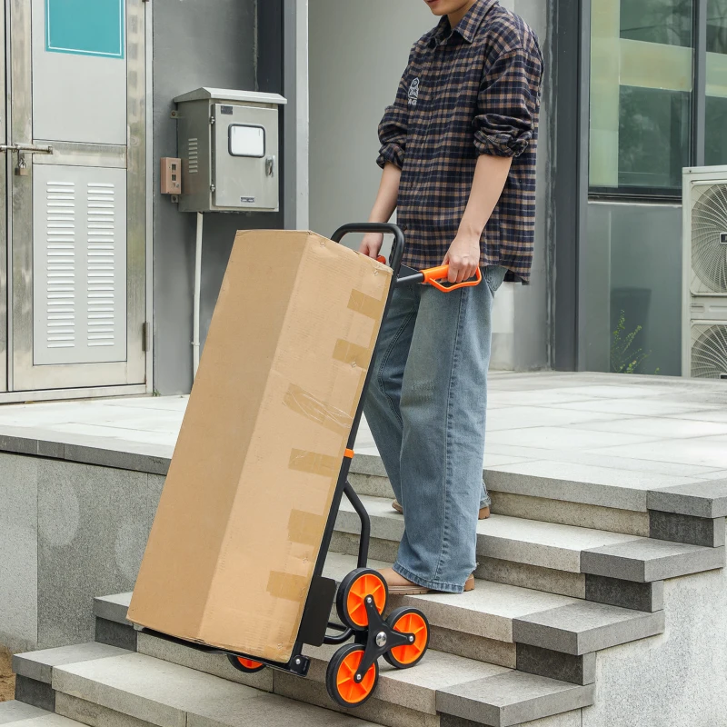 DURHAND Six-Wheel Folding  Sack Barrow Trolley - Black/Orange