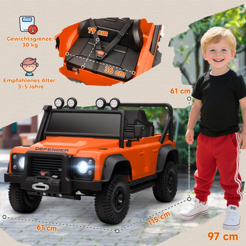 AIYAPLAY Coche Eléctrico para Niños, Funciona con Batería de 12V, Control Remoto, Función de Música, Bocina, Luces LED, Naranja