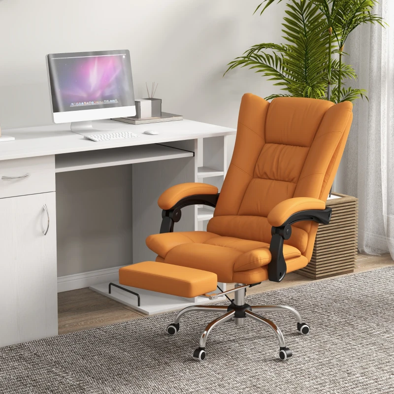 Vinsetto Chaise de Bureau Massage, Fauteuil de Bureau avec Fonction de Chauffage, Pivotant, Fonction Inclinable, Chaise de PC Réglable en Hauteur, Brun Clair