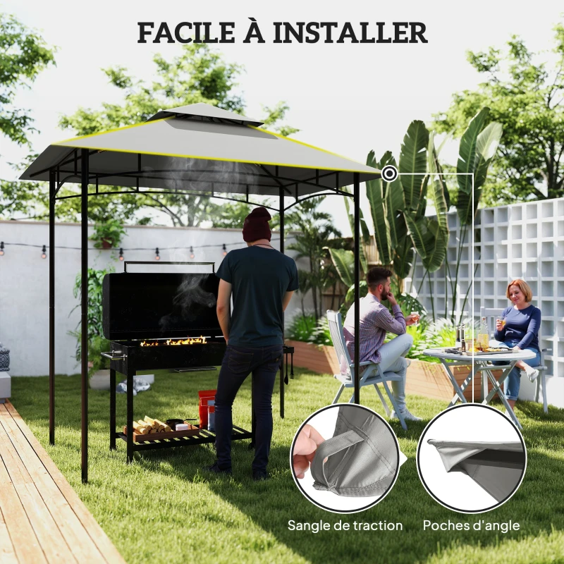 Outsunny Toit de rechange pour tonnelle de barbecue 2,4 x 1,5 m auvent de remplacement pour abri barbecue 2 niveaux gris clair