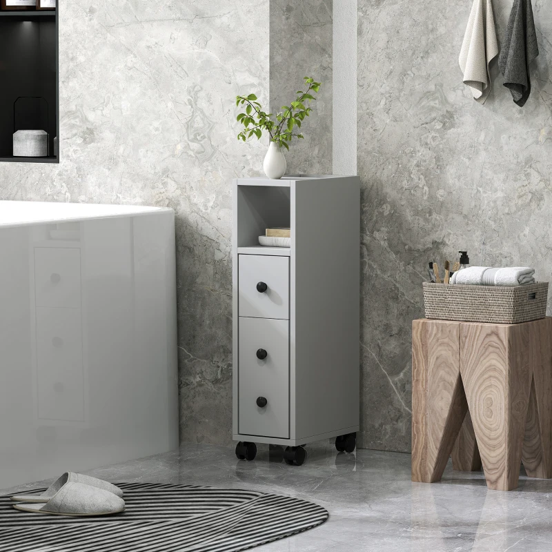 kleankin Slimline Bathroom Storage Cabinet - Grey