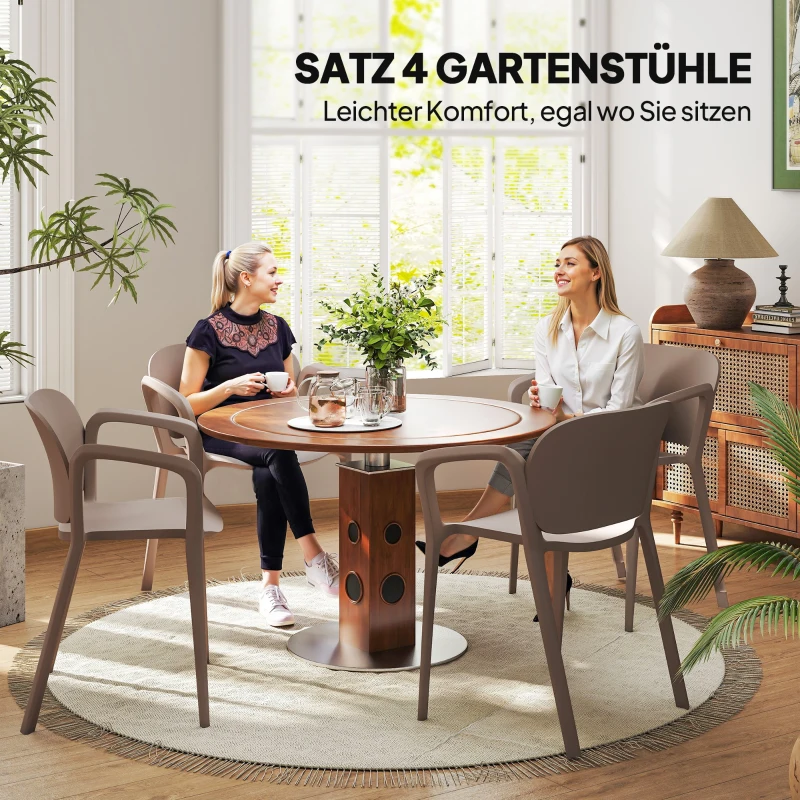 Outsunny Gartenstuhl 4er Set wetterfest Gartenstühle aus Kunststoff Stapelstuhl mit Armlehne Rückenlehne bis 120 kg belastbar