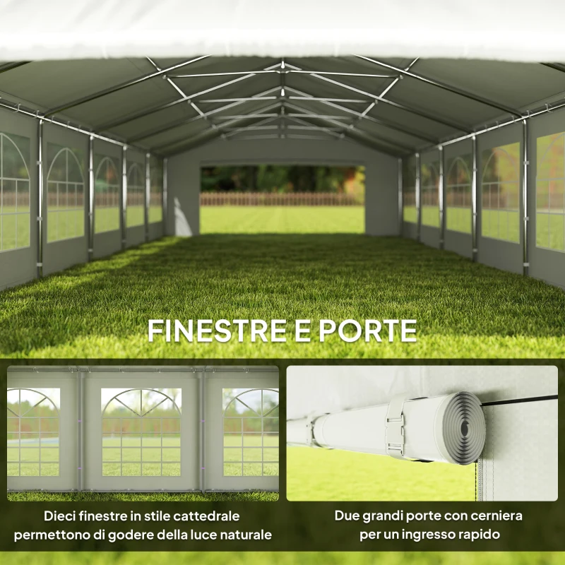 Outsunny Gazebo da Giardino 10x6m con Pareti Rimovibili e Finestre, Acciaio e Poliestere