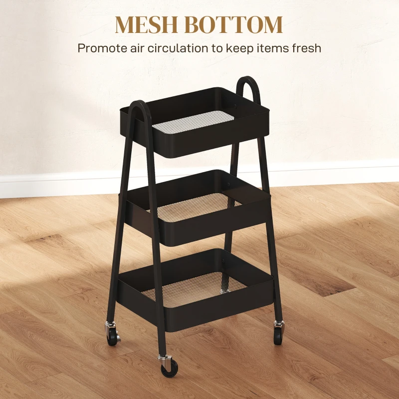 HOMCOM Three-Tier Storage Trolley - Black