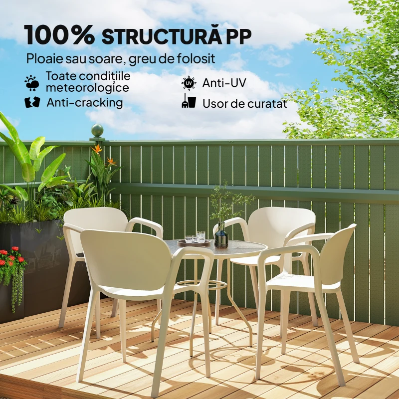 Outsunny Set 4 Scaune de Grădină Stivuibile cu Brațe, Rezistente la Raze UV și Impermeabile, 60x56x75 cm, Alb