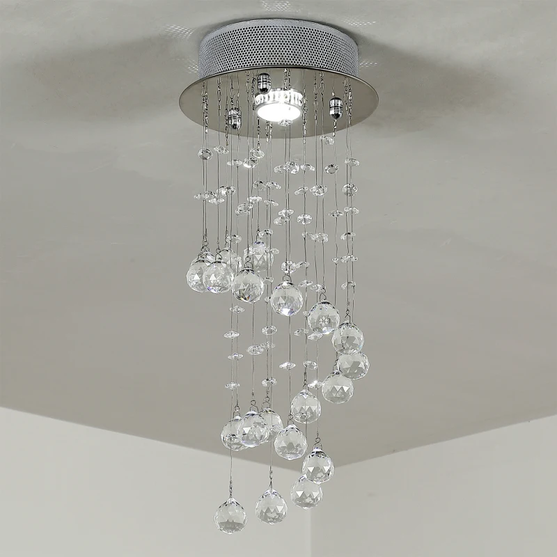 HOMCOM Metal Crystal Ceiling Light Chandelier Elegant Pendant Lamp Living Room Stairway Stairway Spiral Rain Drop Pendant Lamp Silver
