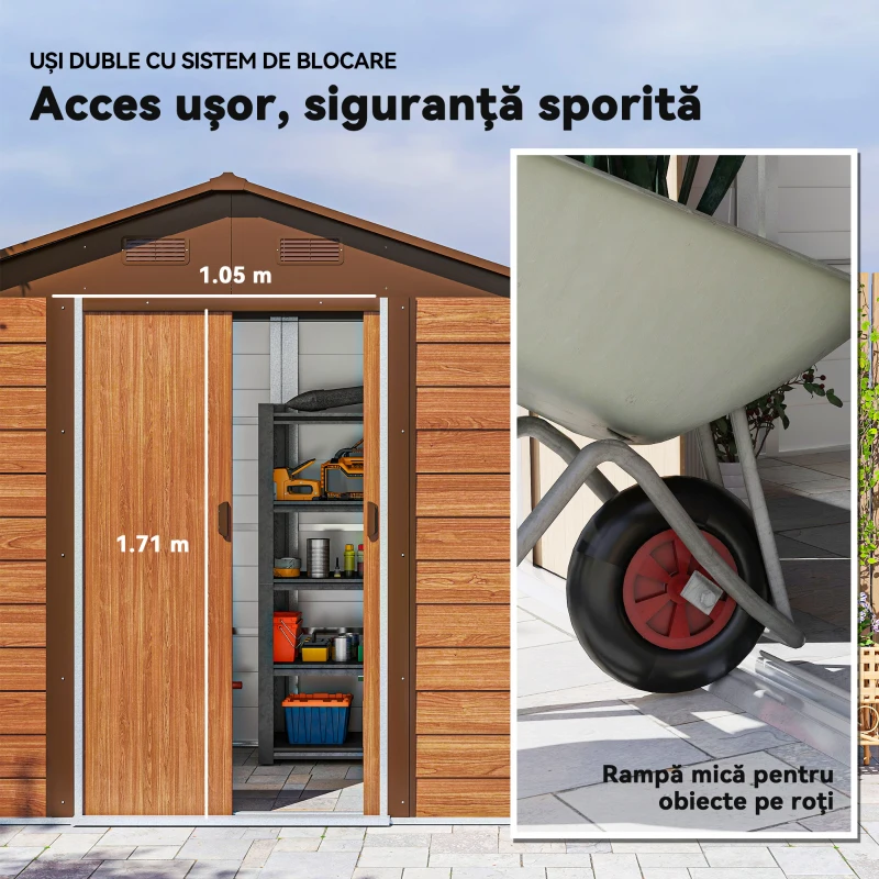 Outsunny Magazie de Grădină din Oțel cu Uși Glisante Duble 236x196x208 cm
