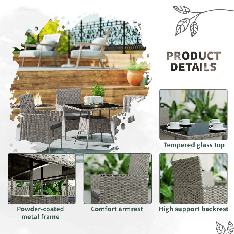 Outsunny Five-Pieces Rattan Dining Set - Light Grey