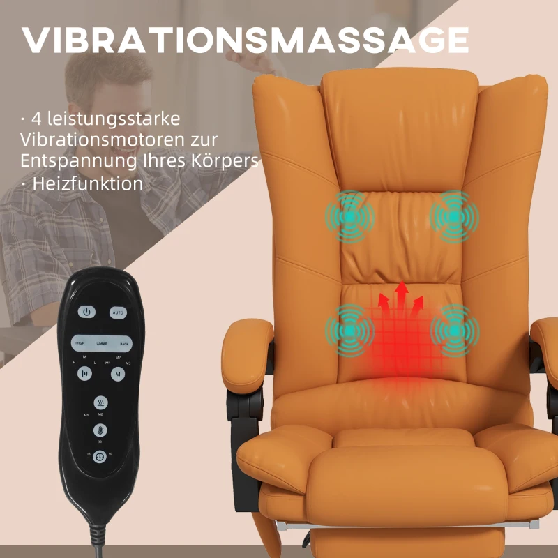 Vinsetto Massage-bureaustoel, bureaustoel met verwarmingsfunctie, draaistoel, ligfunctie, hoogte verstelbare pc-stoel, Lichtbruin(m-4)