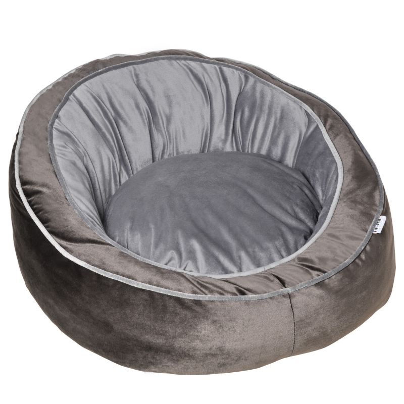 Canapé Pour Chien Petit Format 66x42x28.5 Cm - Dossier Et Accoudoirs Rembourrés, Velours Gris - Pour Intérieur - 6
