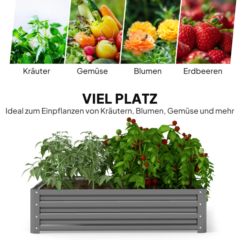 Outsunny Gartenbeet, Pflanzkasten mit Stahlgehäuse, Hellgrau, 120 x 120 x 30 cm
