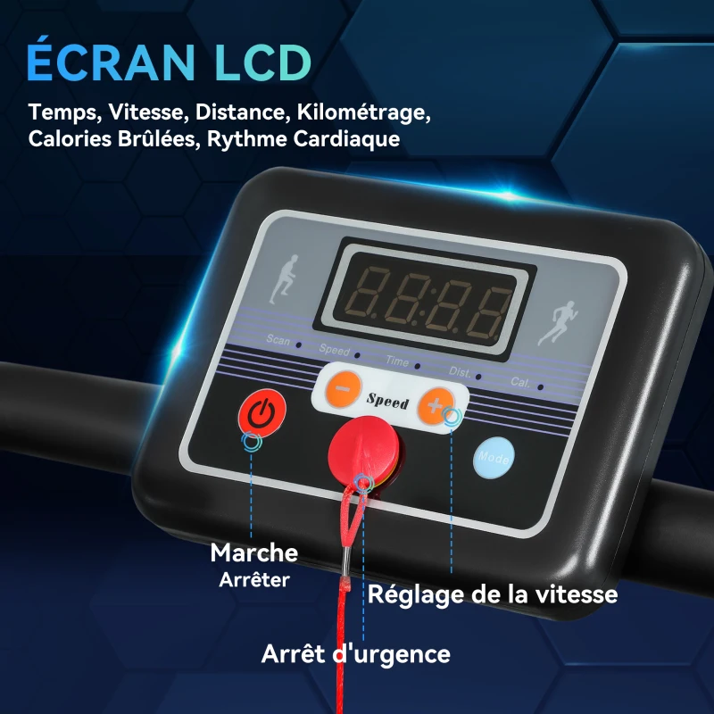 Tapis de course Fitness électrique pliable - Aosom.fr x FFHandball - 1 à 10 Km/h écran multifonctions - puissance 500 W(m-4)