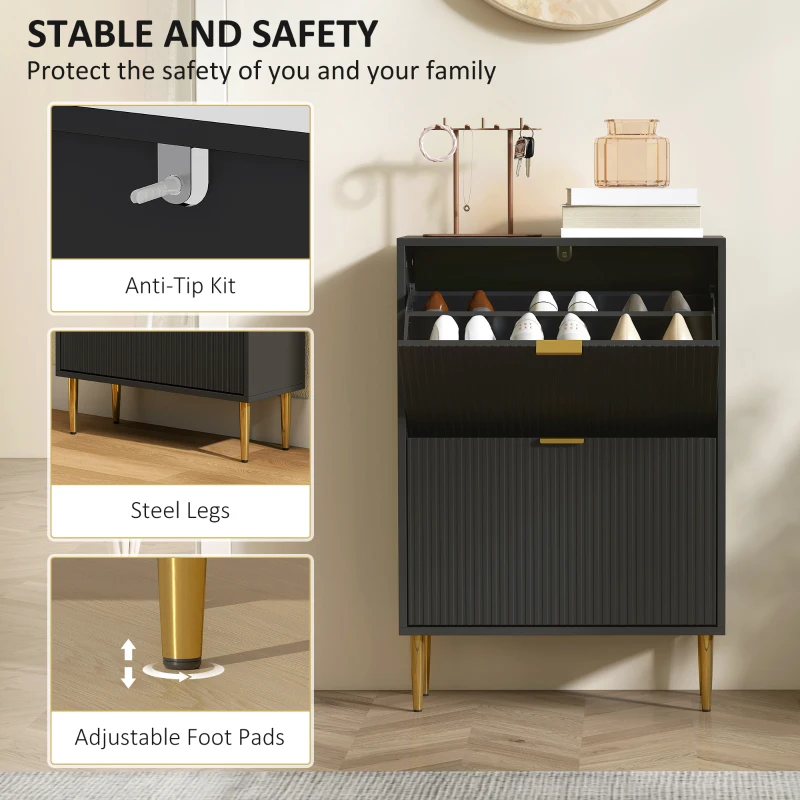 HOMCOM Elegant Two-Drawer Shoe Cabinet - Black