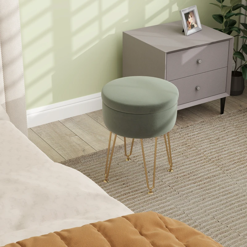 HOMCOM 5L Velvet-Feel Storage Ottoman - Green