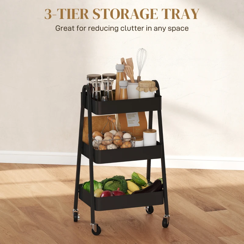 HOMCOM Three-Tier Storage Trolley - Black
