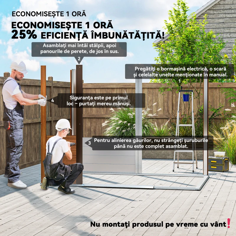 Outsunny Magazie de Grădină din Oțel cu Uși Glisante Duble 236x196x208 cm