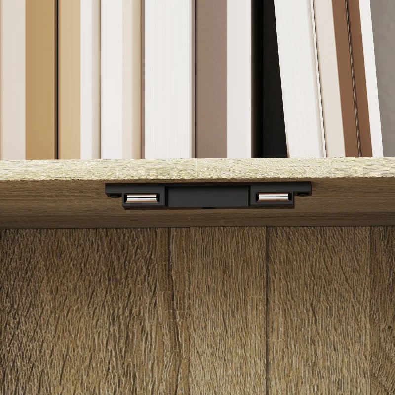 HOMCOM Bücherregal mit 5 Ebenen, Aufbewahrungsregal mit Regalen und doppelter Schranktür, 60 x 23,8 x 179,2 cm, Naturholz