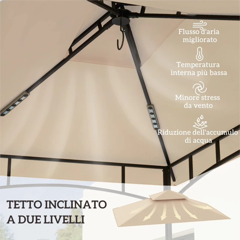 Outsunny Copertura per Gazebo da Giardino per Barbecue 1.52x2.44 m a 2 Livelli in Poliestere 160gsm Beige