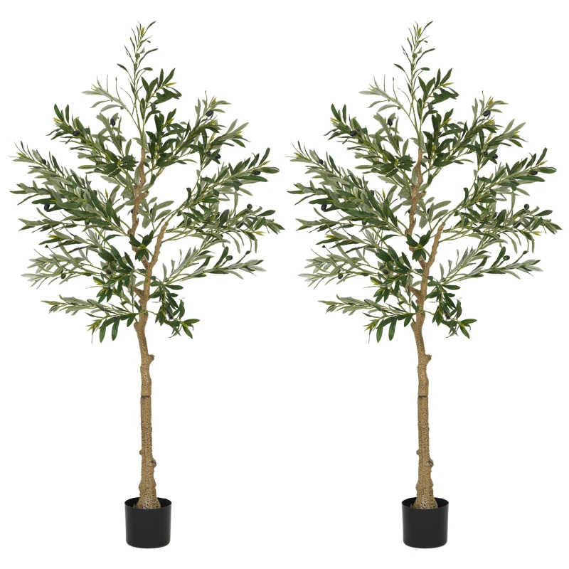 HOMCOM Set of Two Silk Leaf Artificial Olive Trees